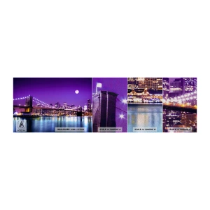 Échantillon de Papier Peint Premium Sand - Lumières de grande ville en violet - Ville, New York, le pont de Brooklyn - 100x30 cm