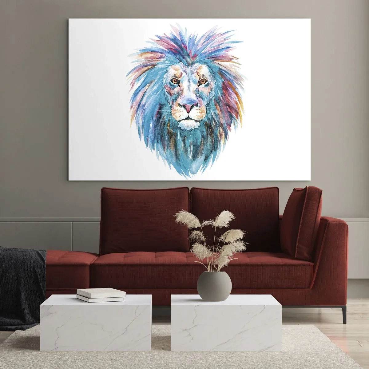 Impression sur verre - Image sur verre - Portrait coloré d'un lion dans un style artistique - 70x50cm - Aura électrique - Décoration murale moderne pour le salon et la chambre ARTTOR