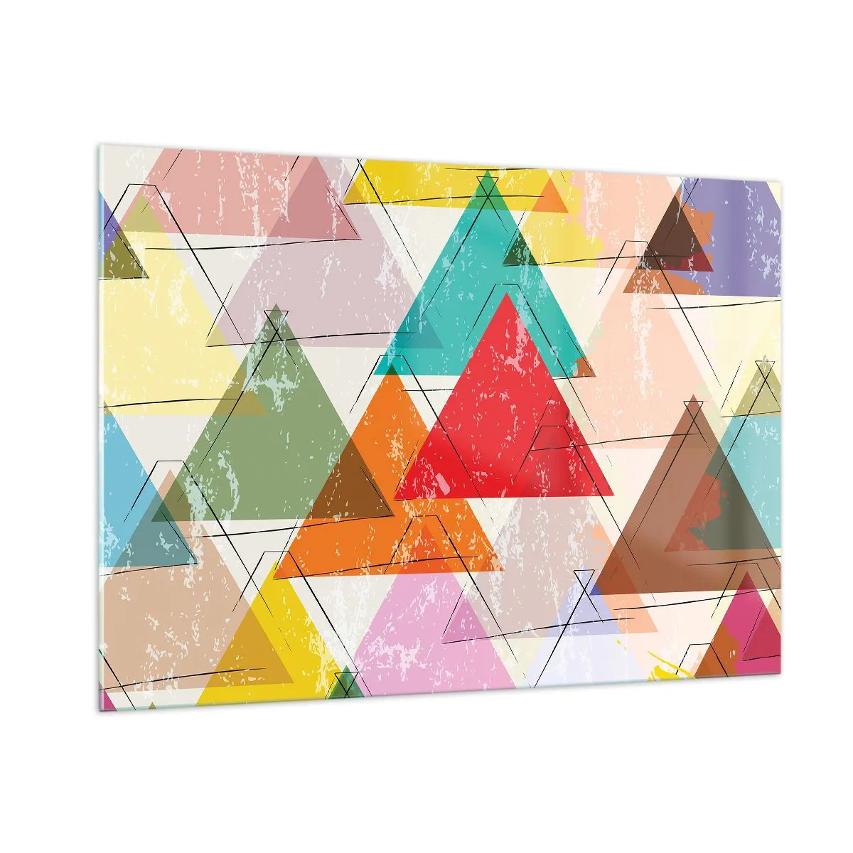 Impression sur verre - Image sur verre - Motif abstrait de triangles de différentes couleurs - 100x70cm - Trois par trois - Décoration murale moderne pour le salon et la chambre ARTTOR