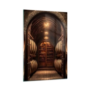 Impression sur verre - Image sur verre - Cave à vin avec tonneaux en bois et étagères à vin - 70x100cm - Cave climatisée - Décoration murale moderne pour le salon et la chambre ARTTOR