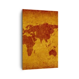 Impression sur toile - Image sur toile - Carte du monde vintage sur fond marron et or. - 80x120cm - Invitation au voyage - Décoration murale moderne pour le salon et la chambre ARTTOR