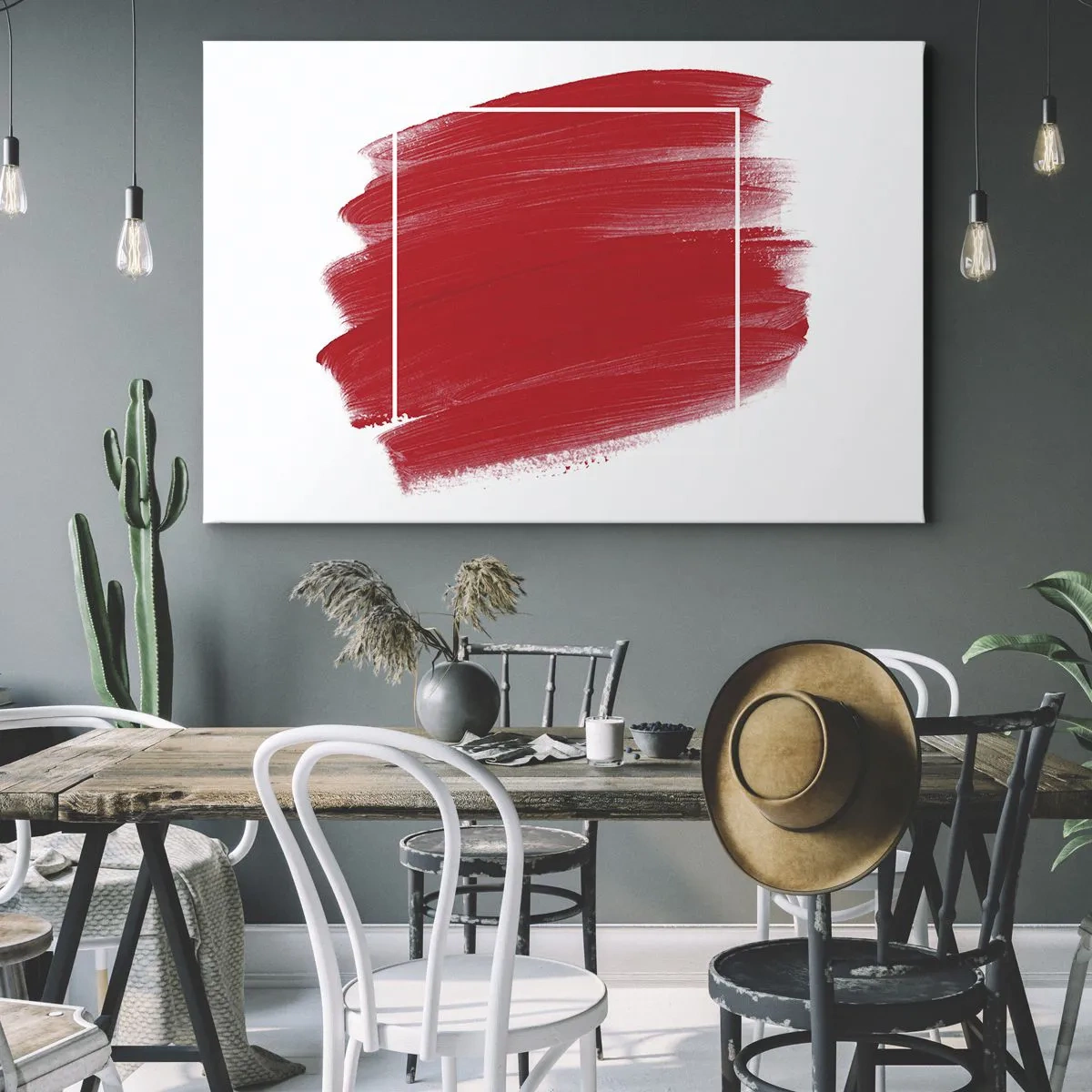 Impression sur toile - Image sur toile - Coup de pinceau rouge avec bordure blanche - 100x70cm - En dehors du cadre - Décoration murale moderne pour le salon et la chambre ARTTOR