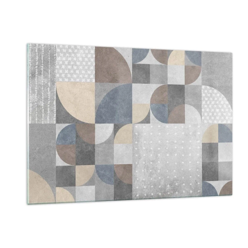 Impression sur verre - Image sur verre - Composition géométrique abstraite avec différentes formes et nuances de gris. - 120x80cm - Fantaisie de la céramique  - Décoration murale moderne pour le salon et la chambre ARTTOR