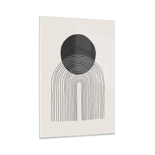 Impression sur verre - Image sur verre - Motif abstrait avec des lignes et un cercle noir sur un fond clair - 80x120cm - Tremblement et confiance - Décoration murale moderne pour le salon et la chambre ARTTOR