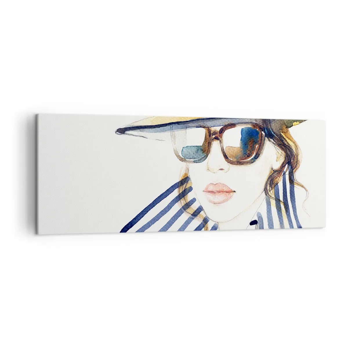 Impression sur toile - Image sur toile - Portrait d'une femme portant un chapeau et des lunettes de soleil - 140x50cm - La Floride vous souhaite la bienvenue ! - Décoration murale moderne pour le salon et la chambre ARTTOR