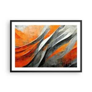 Affiche dans un cadre noir - Poster - Lignes abstraites dans les tons orange et gris - 70x50cm - Chaleur et froid - Décoration murale moderne pour le salon et la chambre ARTTOR