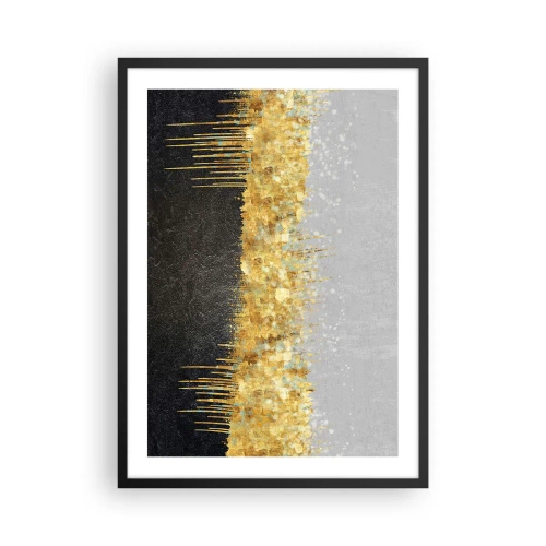 Affiche dans un cadre noir - Poster - Composition abstraite d'or, de noir et d'argent - 50x70cm - Vers l'intérieur et vers le haut - Décoration murale moderne pour le salon et la chambre ARTTOR