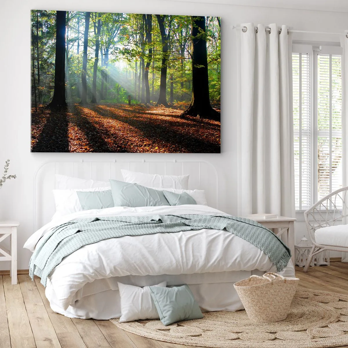 Impression sur toile - Image sur toile - Une clairière forestière illuminée par les rayons du soleil - 120x80cm - Ombres et lumières - Décoration murale moderne pour le salon et la chambre ARTTOR