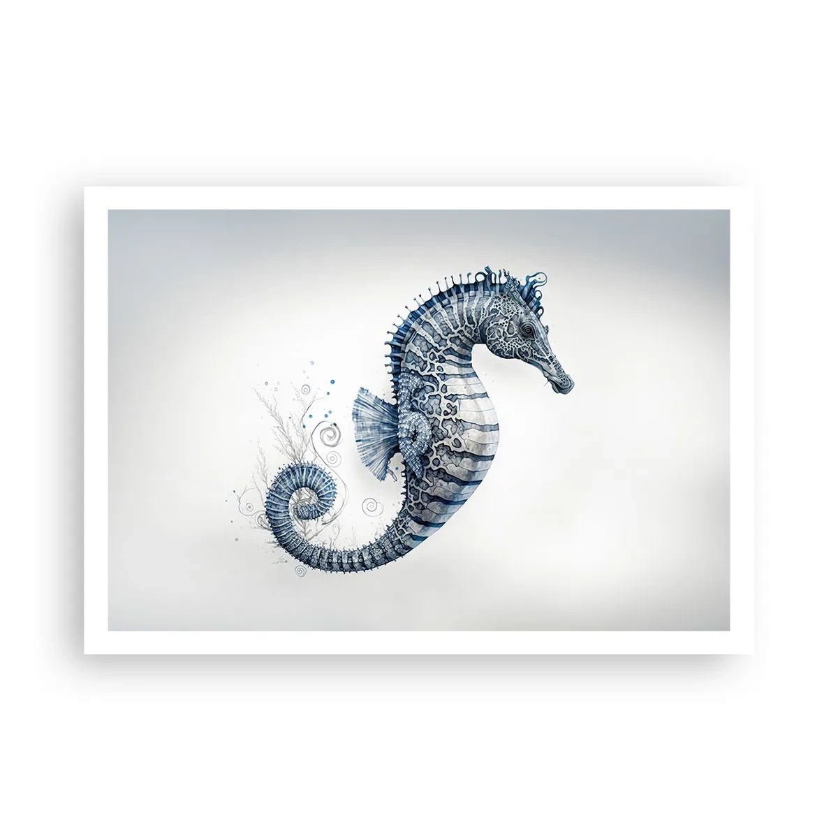 Affiche - Poster - Hippocampe dans des tons de bleu avec des détails à l'aquarelle - 100x70cm - Une subtile plaisanterie de la nature - Décoration murale moderne pour le salon et la chambre ARTTOR