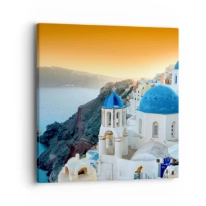 Impression sur toile - Image sur toile - Santorin - blotti contre les rochers - 40x40 cm