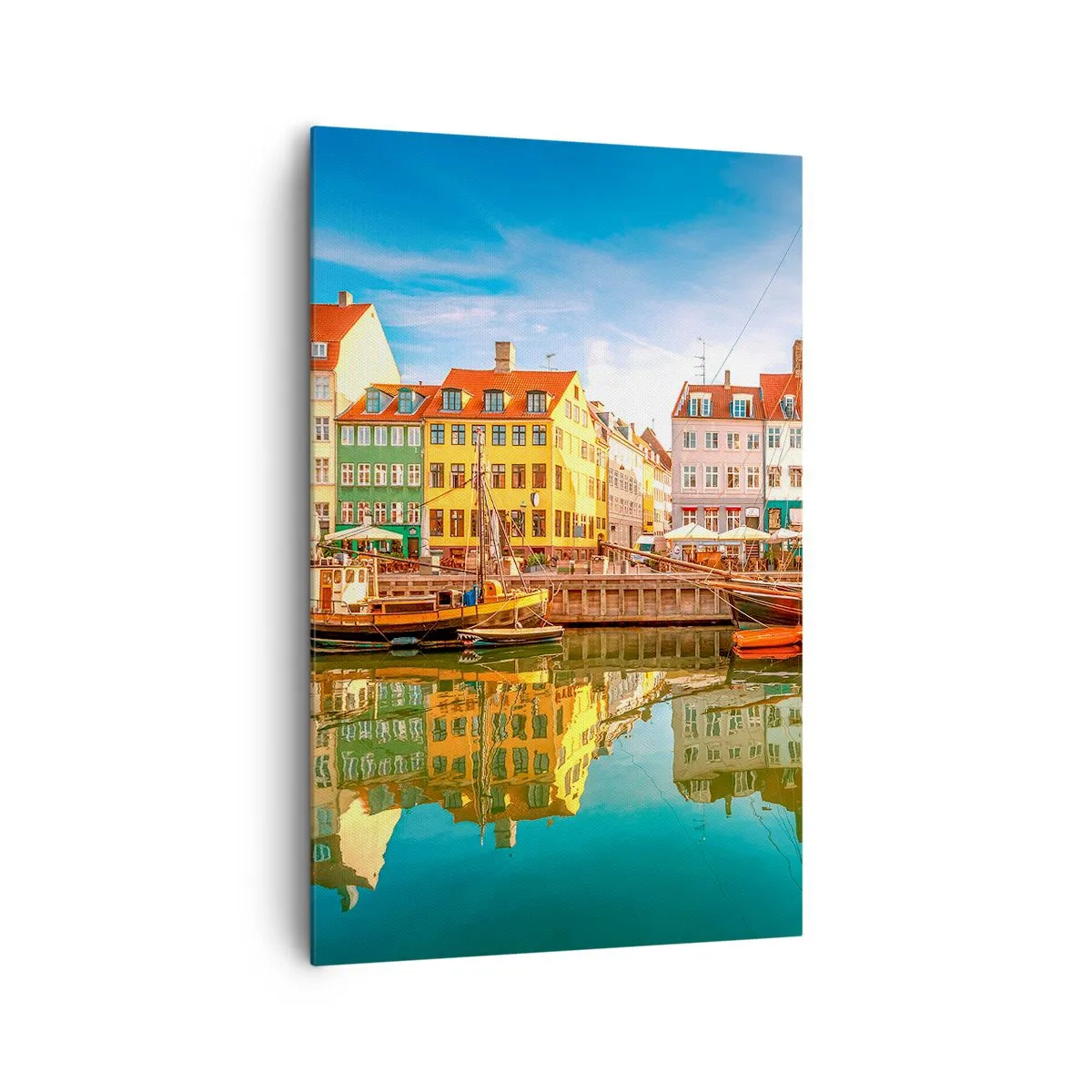 Impression sur toile - Image sur toile - Maisons colorées au bord des canaux de Copenhague - 80x120cm - Aussi lisse qu'un miroir au-dessus de l'eau - Décoration murale moderne pour le salon et la chambre ARTTOR
