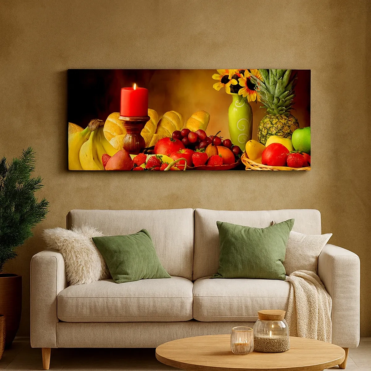 Impression sur toile - Image sur toile - Nature morte de pain et de fruits - 30x30 cm