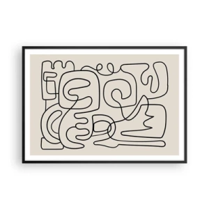 Affiche dans un cadre noir - Poster - Motif d'art linéaire abstrait en noir sur fond clair - 100x70cm - Suivez les indices - Décoration murale moderne pour le salon et la chambre ARTTOR