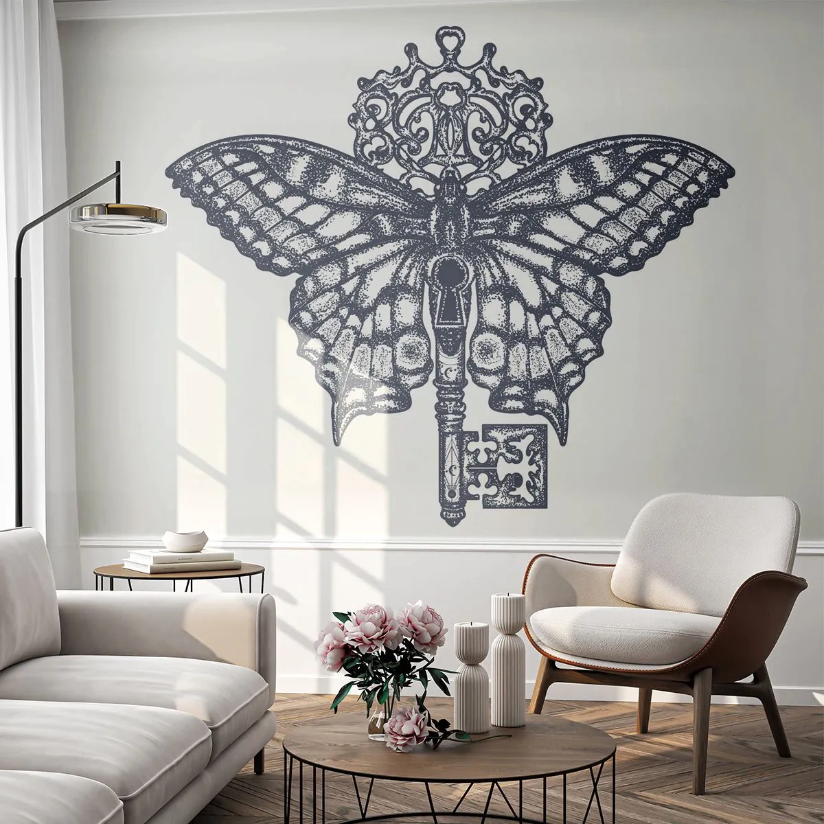 Papier Peint Autocollant Deluxe Sticker - Tous les secrets du coeur - Abstraction, Papillon, Clé - 500x350 cm