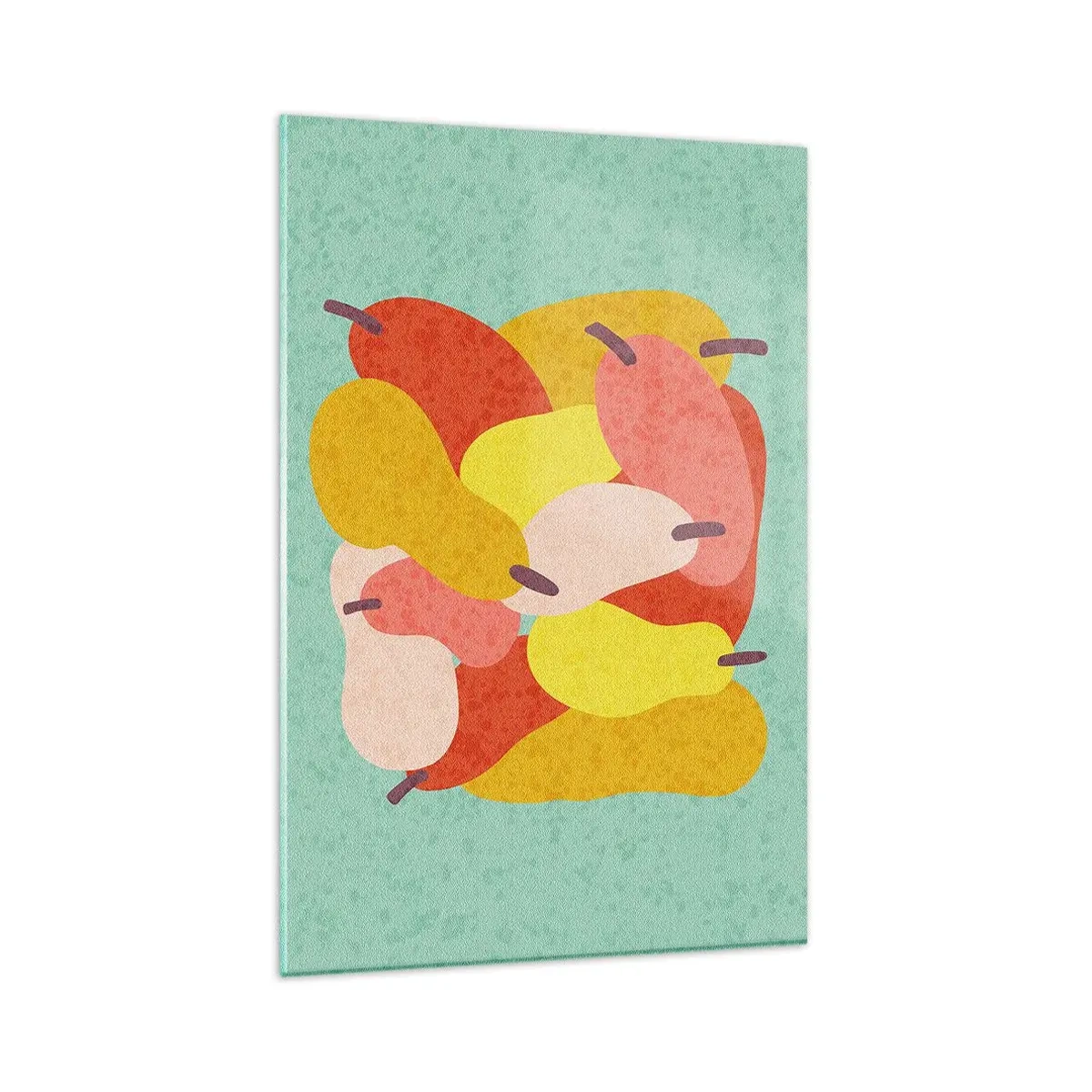 Impression sur verre - Image sur verre - Poires abstraites colorées sur fond vert - 80x120cm - Essayez le soleil d'été - Décoration murale moderne pour le salon et la chambre ARTTOR