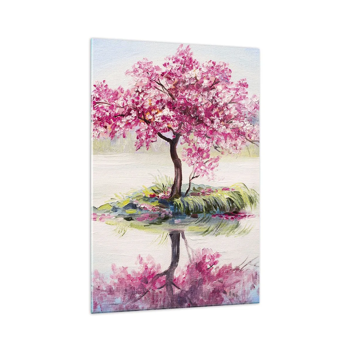 Impression sur verre - Image sur verre - Un arbre en fleurs sur une eau calme - 70x100cm - Fête du Printemps - Décoration murale moderne pour le salon et la chambre ARTTOR