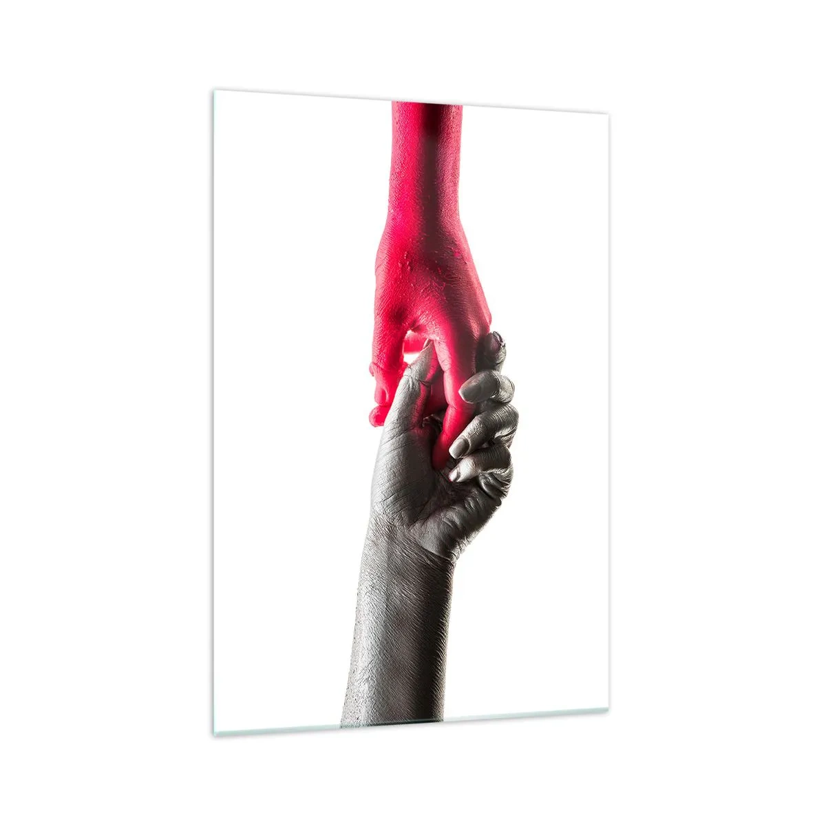 Impression sur verre - Image sur verre - Aiguilles symboliques en argent et rouge - 70x100cm - Ensemble, bien que différents - Décoration murale moderne pour le salon et la chambre ARTTOR