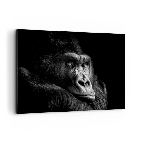 Impression sur toile - Image sur toile - Portrait noir et blanc d'un gorille majestueux - 100x70cm - Et qu'est-ce que tu regardes? - Décoration murale moderne pour le salon et la chambre ARTTOR