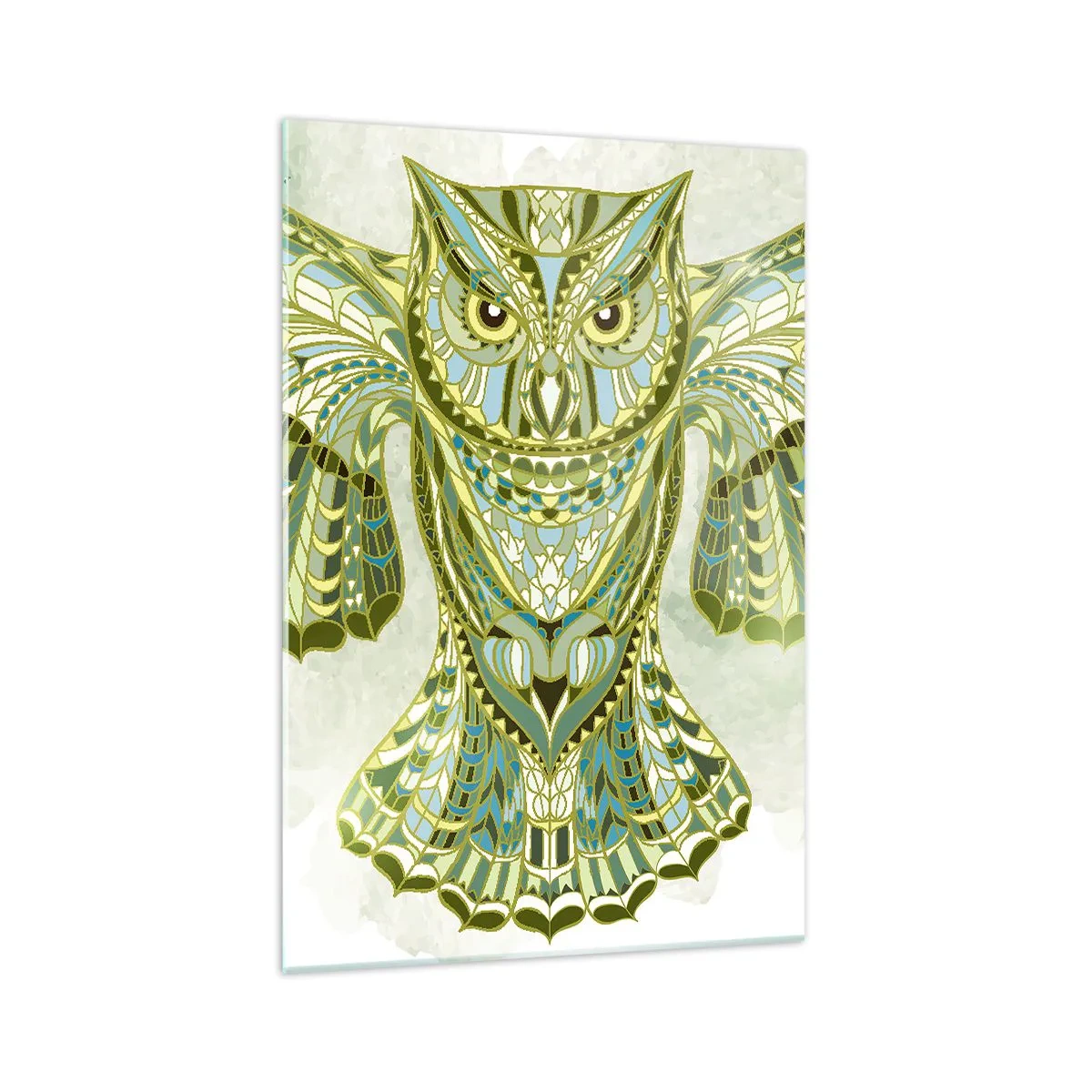 Impression sur verre - Image sur verre - Chouette décorative dans les tons de bleu - 70x100cm - D'un bosquet sacré celtique - Décoration murale moderne pour le salon et la chambre ARTTOR