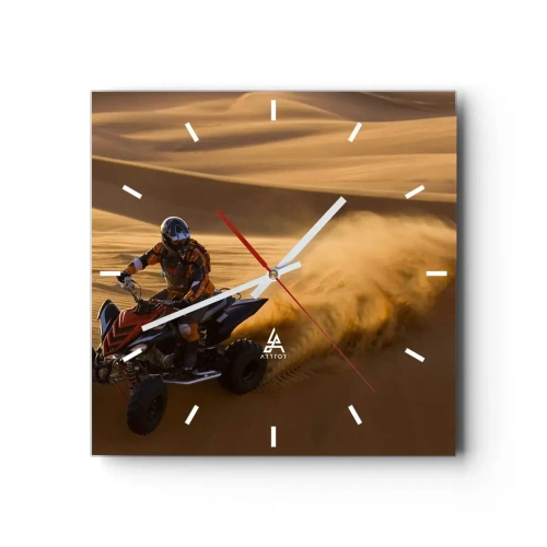 Horloge murale - Pendule murale - Un motocycliste sur un quad traversant à toute vitesse les dunes de sable du désert - 30x30cm - Sur les vagues de sable - Décoration murale moderne pour le salon et la chambre ARTTOR
