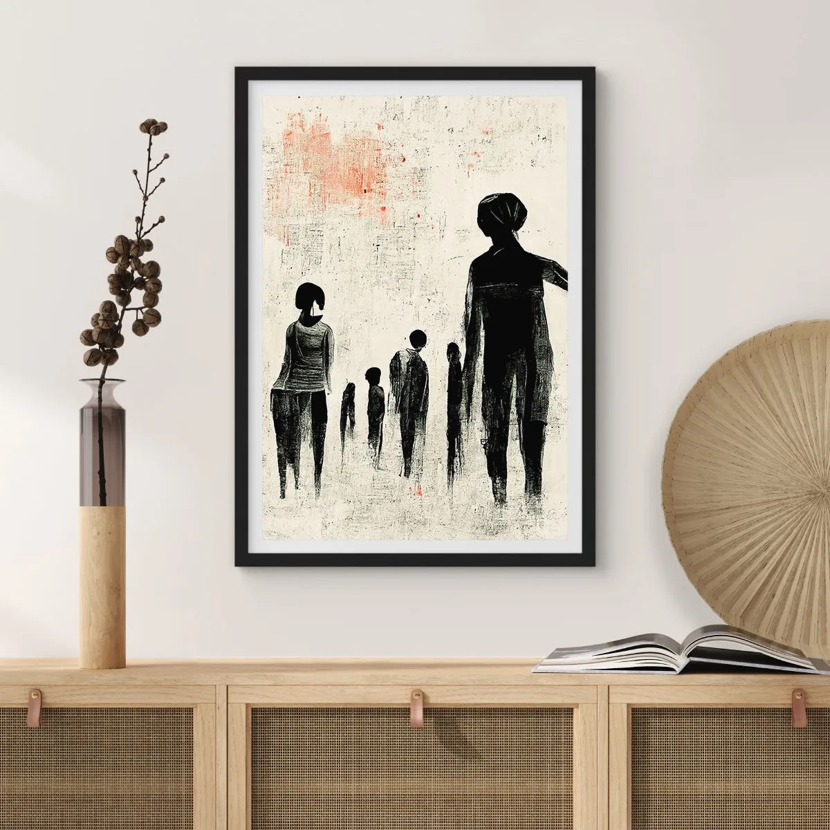 Affiche dans un cadre noir - Poster - Illustration abstraite d'une figure en couleurs monochromes - 50x70cm - Contre la solitude - Décoration murale moderne pour le salon et la chambre ARTTOR