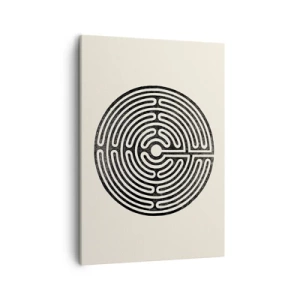Impression sur toile - Image sur toile - Labyrinthe circulaire noir et blanc sur fond clair - 50x70cm - Ordre mystérieux - Décoration murale moderne pour le salon et la chambre ARTTOR