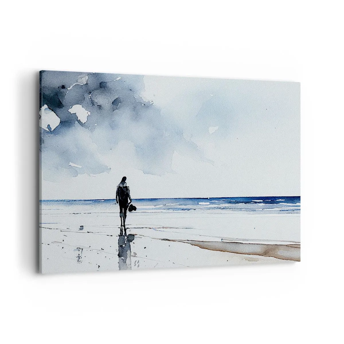 Impression sur toile - Image sur toile - Une silhouette sur une plage dans un environnement marin calme - 100x70cm - Conversation avec la mer - Décoration murale moderne pour le salon et la chambre ARTTOR