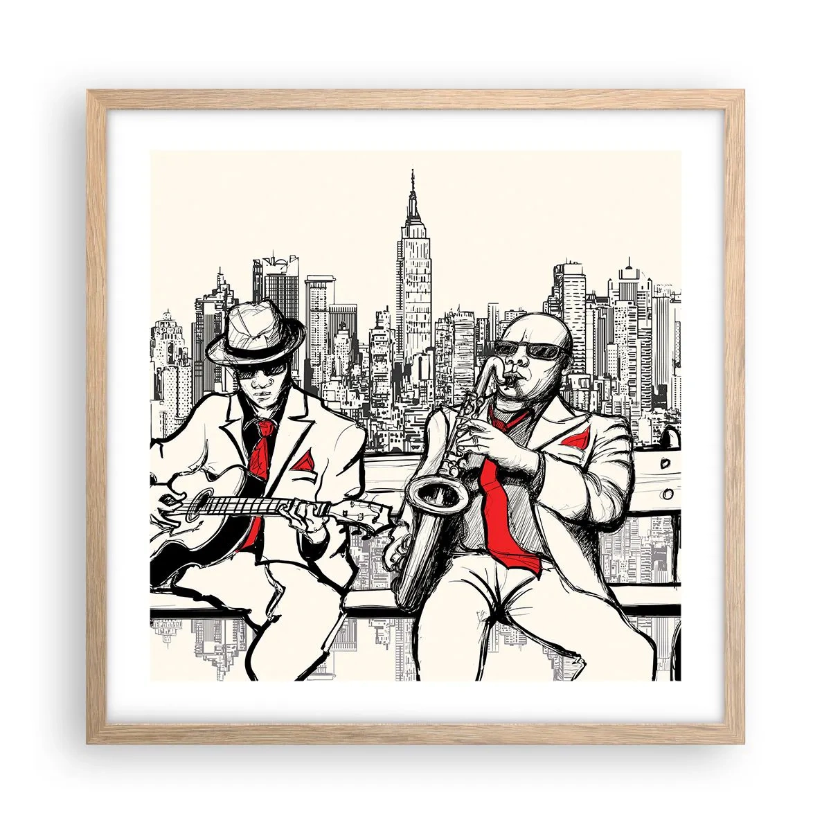 Affiche dans un chêne clair - Poster - improvisation new-yorkaise - 50x50 cm
