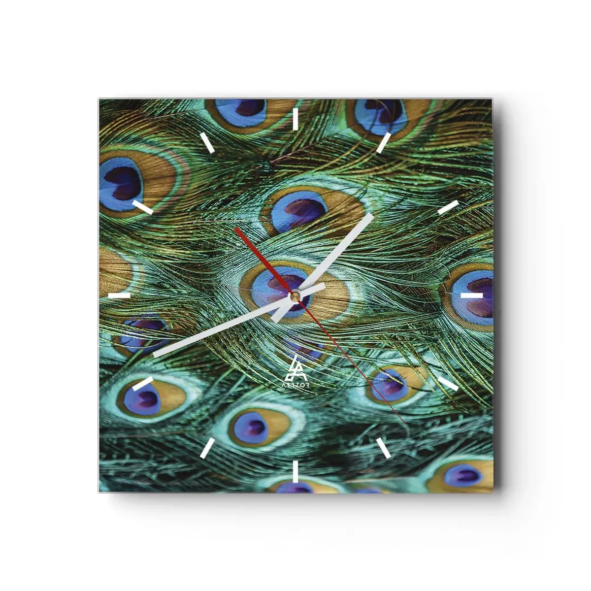 Horloge murale - Pendule murale - Détails des plumes de paon aux couleurs riches - 30x30cm - Un regard de paon - Décoration murale moderne pour le salon et la chambre ARTTOR