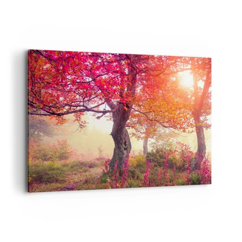 Impression sur toile - Image sur toile - Paysage d'automne avec des arbres aux couleurs intenses - 120x80cm - Frénésie de floraison - Décoration murale moderne pour le salon et la chambre ARTTOR