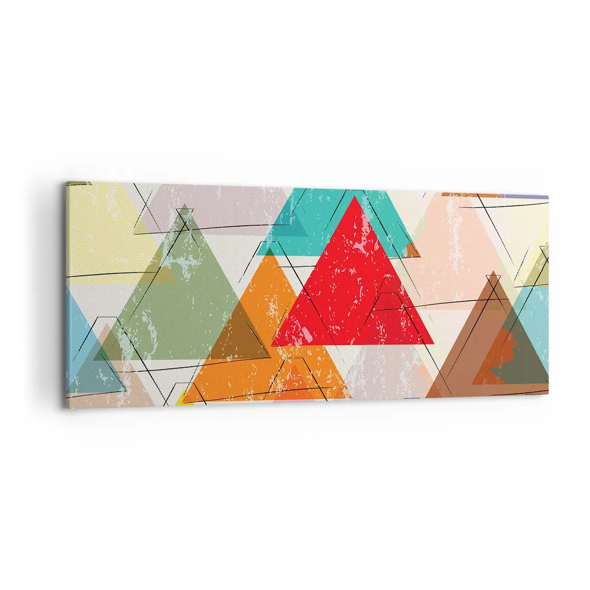 Impression sur toile - Image sur toile - Abstraction colorée avec des triangles géométriques - 120x50cm - Trois par trois - Décoration murale moderne pour le salon et la chambre ARTTOR