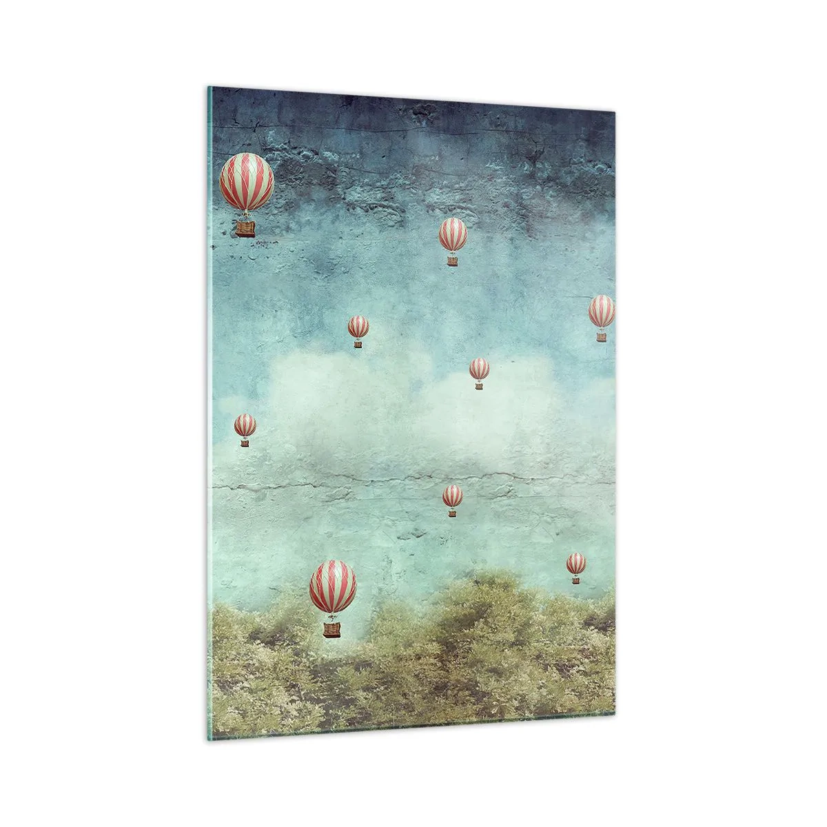 Impression sur verre - Image sur verre - Des ballons flottant au-dessus d'un paysage verdoyant - 50x70cm - Libre de l'agitation de la vie - Décoration murale moderne pour le salon et la chambre ARTTOR