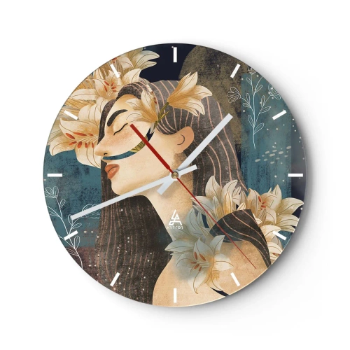 Horloge murale - Pendule murale - Portrait d'une femme aux yeux fermés entourée de lys - 30x30cm - Conte de fée sur la princesse lilas - Décoration murale moderne pour le salon, la cuisine et la chambre ARTTOR