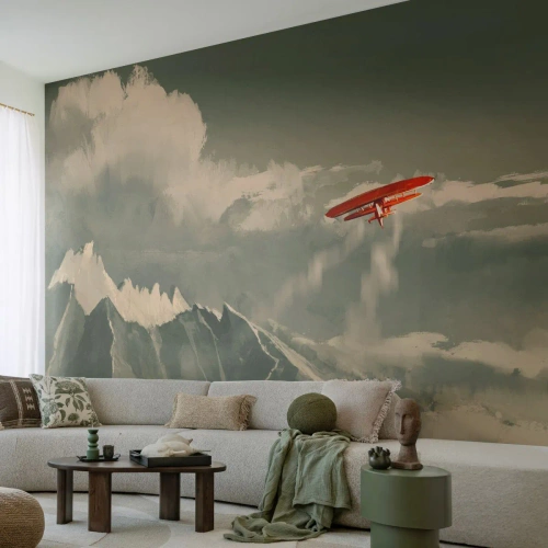 Papier Peint Photo Premium Canvas - Pionnier intrépide - Abstraction, Avion, Paysage de montagne - 450x315 cm
