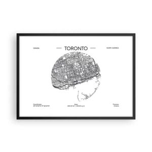 Affiche dans un cadre noir - Poster - Une carte de Toronto dans un style minimaliste en noir et blanc - 70x50cm - Anatomie de Toronto - Décoration murale moderne pour le salon et la chambre ARTTOR