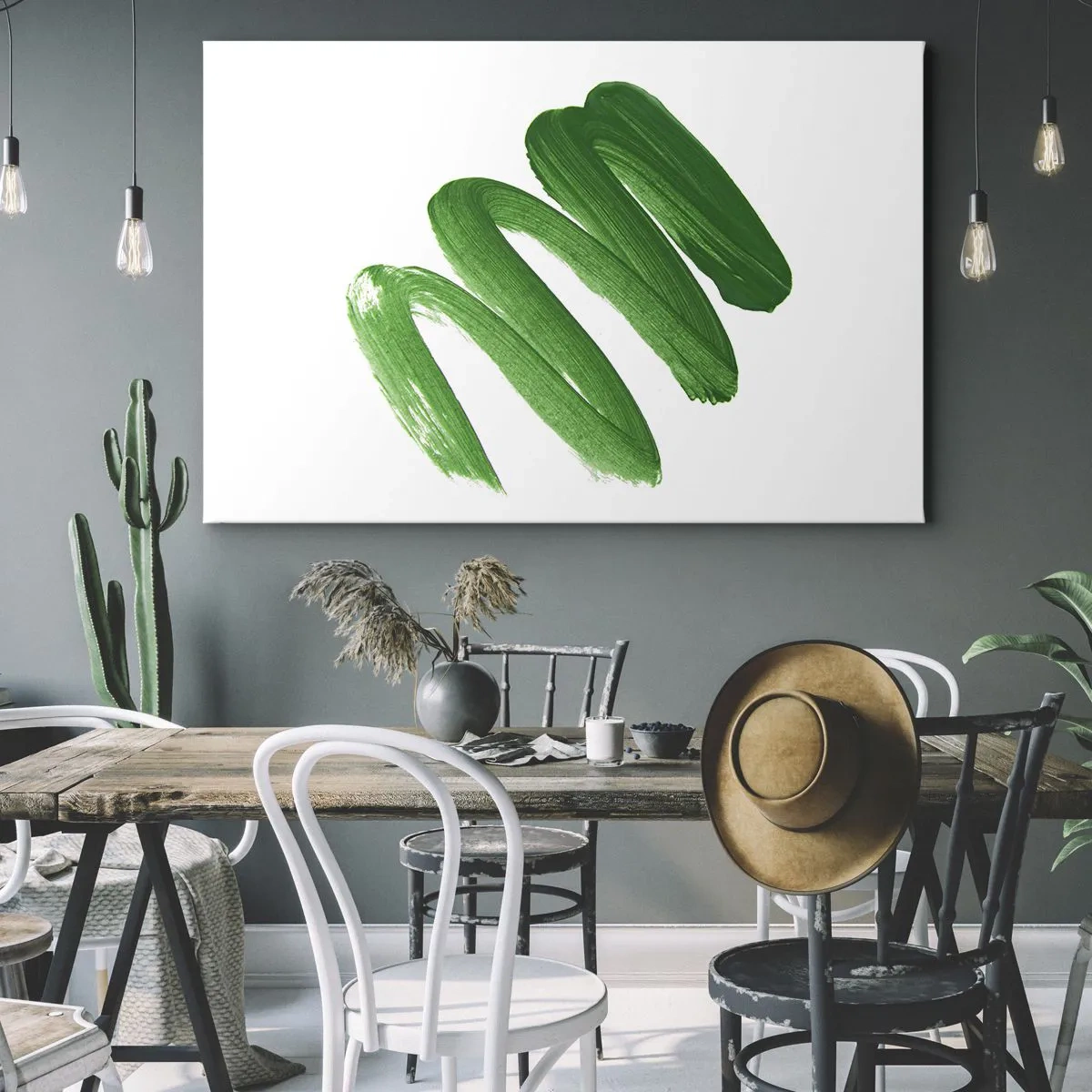 Impression sur toile - Image sur toile - Coup de pinceau abstrait vert sur fond blanc - 70x50cm - Blague verte - Décoration murale moderne pour le salon et la chambre ARTTOR
