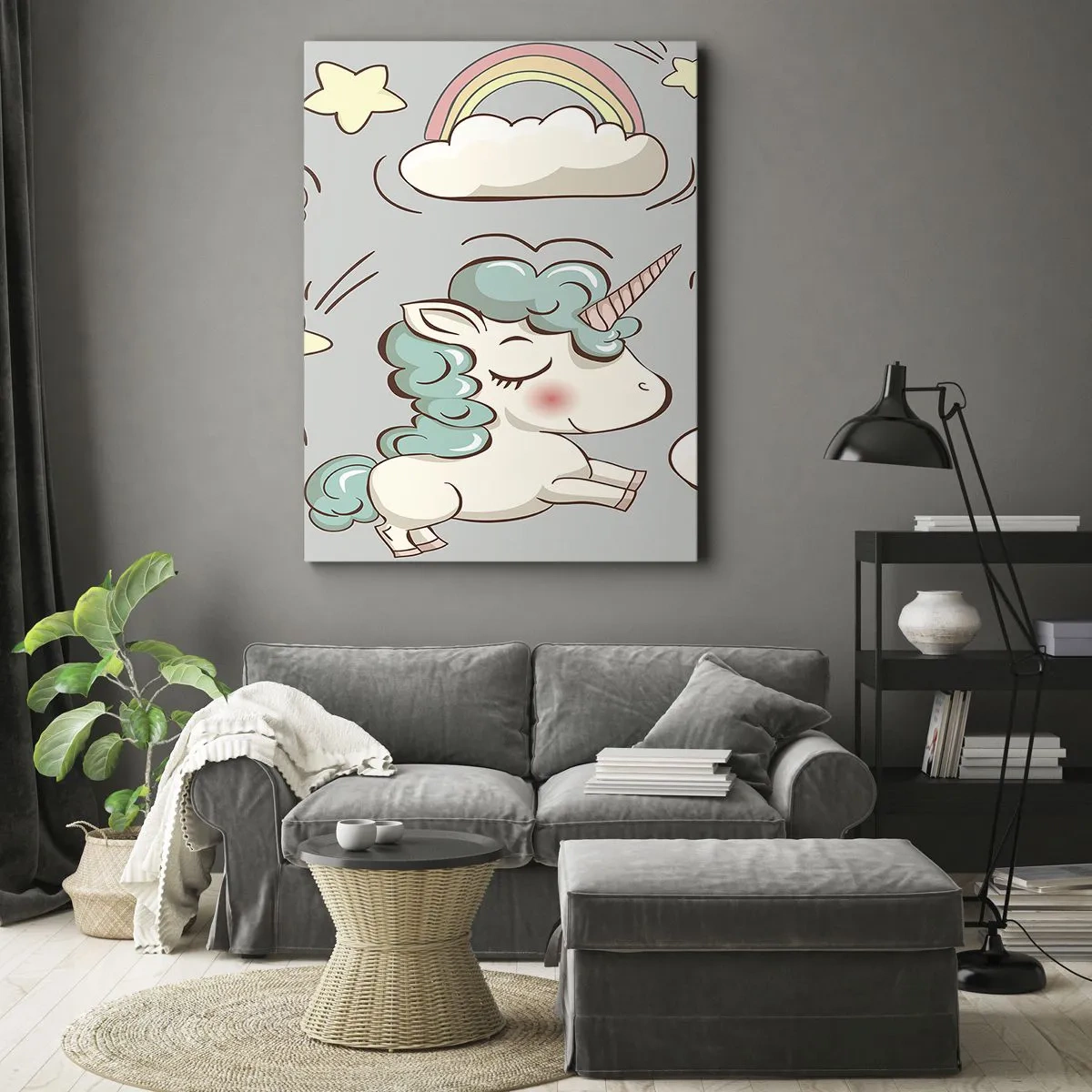 Impression sur toile - Image sur toile - Licornes mignonnes sur fond pastel - 50x70cm - Ils existe, c'est sûr… - Décoration murale moderne pour le salon et la chambre ARTTOR