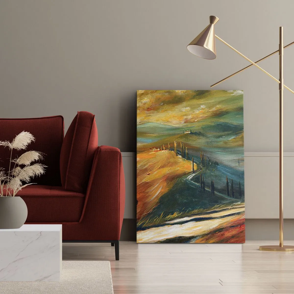 Impression sur toile - Image sur toile - Paysage toscan avec champs, route et cyprès - 50x70cm - paysage toscan - Décoration murale moderne pour le salon et la chambre ARTTOR