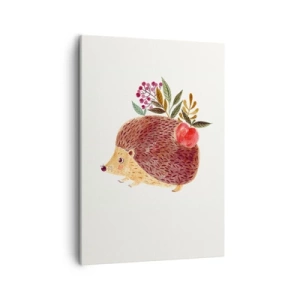 Impression sur toile - Image sur toile - Un hérisson mignon avec une pomme et des plantes dans un style illustratif - 50x70cm - Et tu m’apprécies déjà - Décoration murale moderne pour le salon et la chambre ARTTOR
