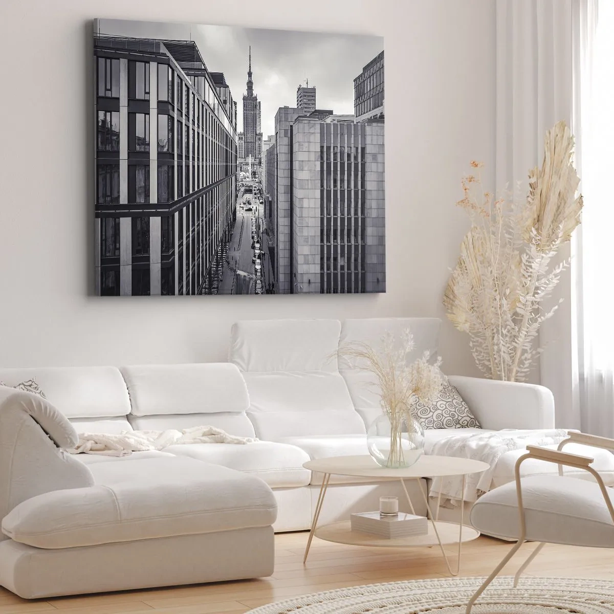 Impression sur toile - Image sur toile - Panorama de Varsovie avec vue sur le Palais de la Culture et les bâtiments environnants - 120x80cm - Vallée de Varsovie - Décoration murale moderne pour le salon et la chambre ARTTOR