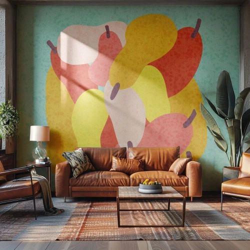Papier Peint Photo Premium Canvas - Poires abstraites colorées sur fond vert - 100x70cm - Essayez le soleil d'été - Décoration murale moderne pour le salon et la chambre ARTTOR