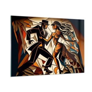 Impression sur verre - Image sur verre - Un couple stylisé dansant dans une forme abstraite dynamique. - 100x70cm - Danse de passion et de volupté - Décoration murale moderne pour le salon et la chambre ARTTOR