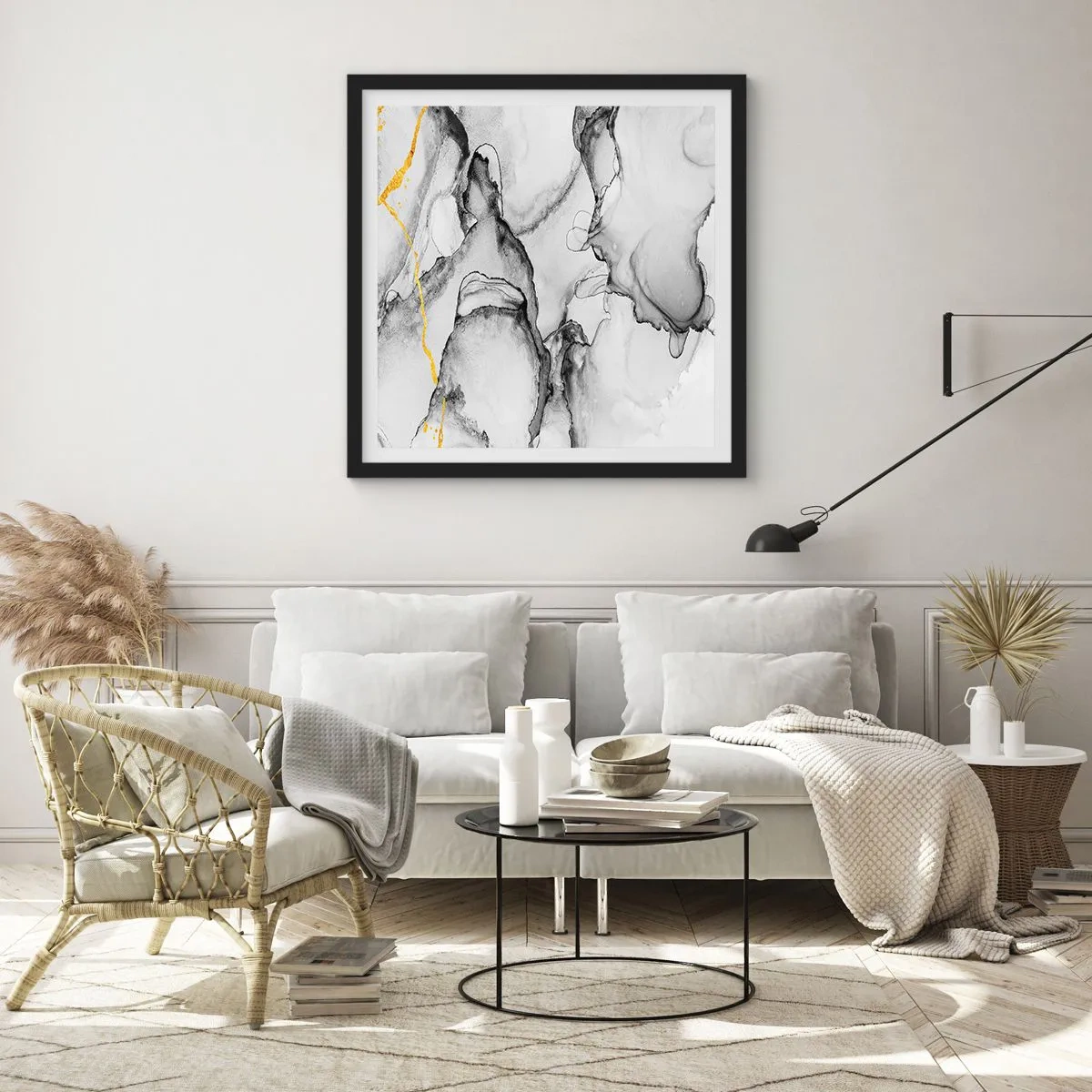 Affiche dans un cadre noir - Poster - Composition à motif or - 60x60 cm