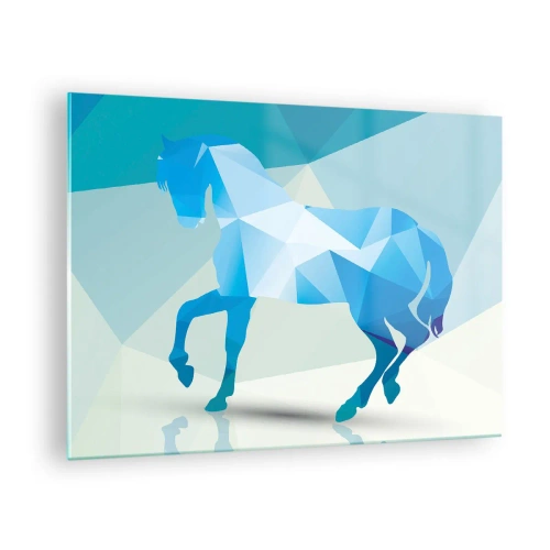 Impression sur verre - Image sur verre - Cheval géométrique dans les tons bleu et blanc - 70x50cm - Cheval géométrique en turquoise - Décoration murale moderne pour le salon et la chambre ARTTOR