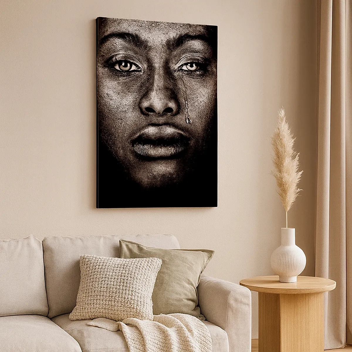Impression sur toile - Image sur toile - Portrait d'un visage avec une seule larme sur fond noir - 50x70cm - Une larme - Décoration murale moderne pour le salon et la chambre ARTTOR