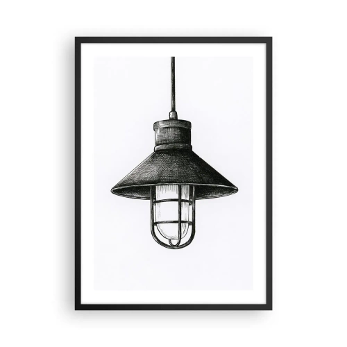 Affiche dans un cadre noir - Poster - Croquis d'une lampe suspendue industrielle - 50x70cm - Comme il y a des années… - Décoration murale moderne pour le salon et la chambre ARTTOR
