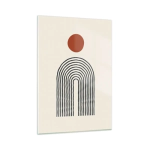 Impression sur verre - Image sur verre - Abstraction graphique avec des lignes et des cercles dans un style rétro - 50x70cm - Le magnétisme des formes et des couleurs - Décoration murale moderne pour le salon et la chambre ARTTOR