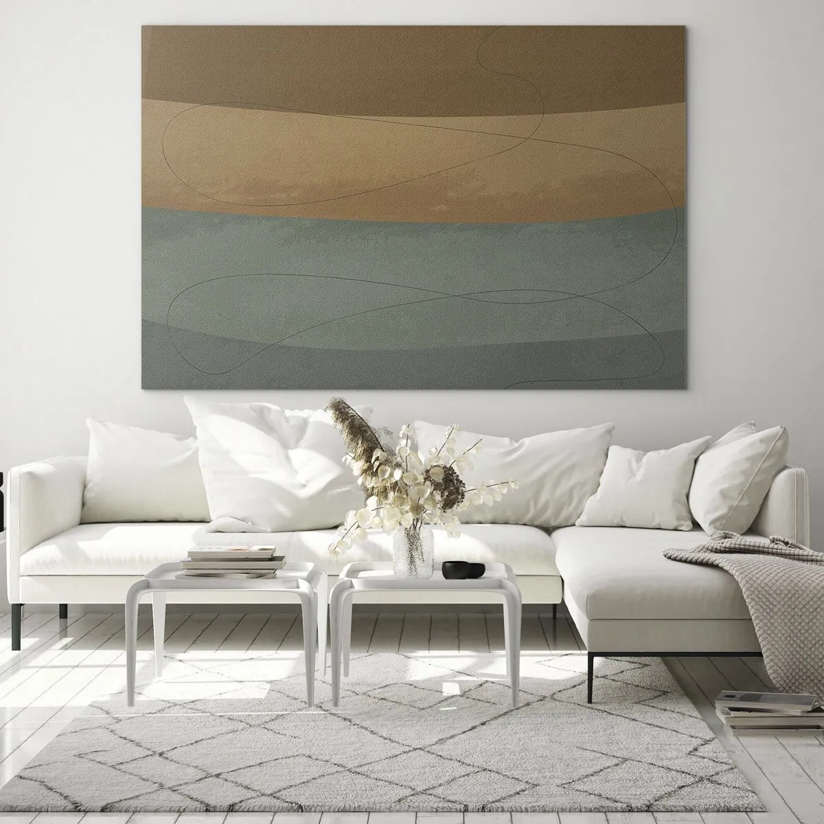 Impression sur verre - Image sur verre - Rayures abstraites aux tons terreux - 100x70cm - Composition horizontale - Décoration murale moderne pour le salon et la chambre ARTTOR