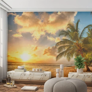 Papier Peint Autocollant Deluxe Sticker - Été éternel, toujours des vacances - Paysage, Plage, Cocotier - 100x70 cm