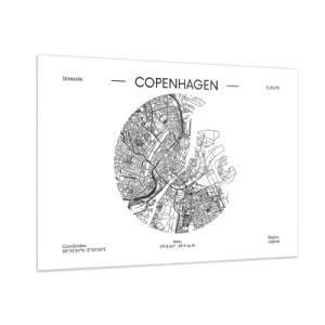 Impression sur verre - Image sur verre - Une carte de Copenhague sous la forme d'un croquis de rue graphique - 100x70cm - Anatomie de Copenhague - Décoration murale moderne pour le salon et la chambre ARTTOR